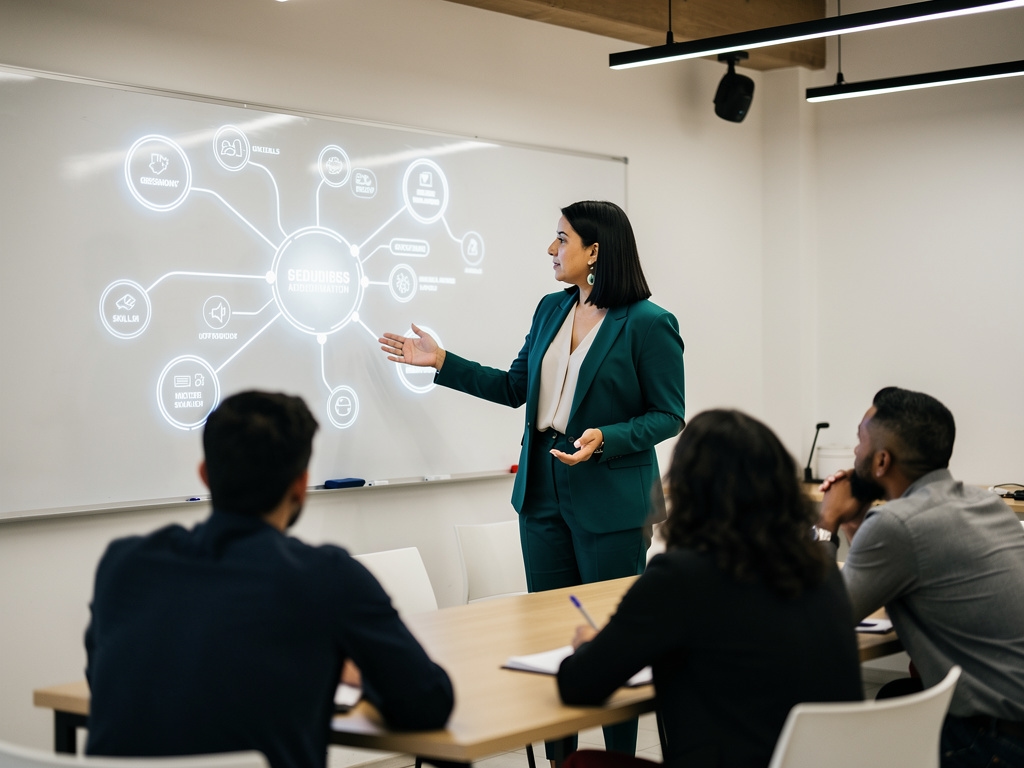 Profesional desarrollando habilidades digitales en taller de capacitación